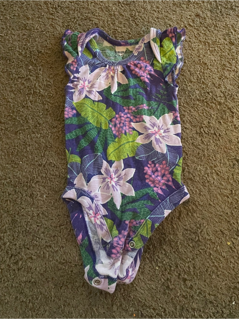 Toddler Purple Floral Ruffle-Sleeve One-Piece Bodysuit